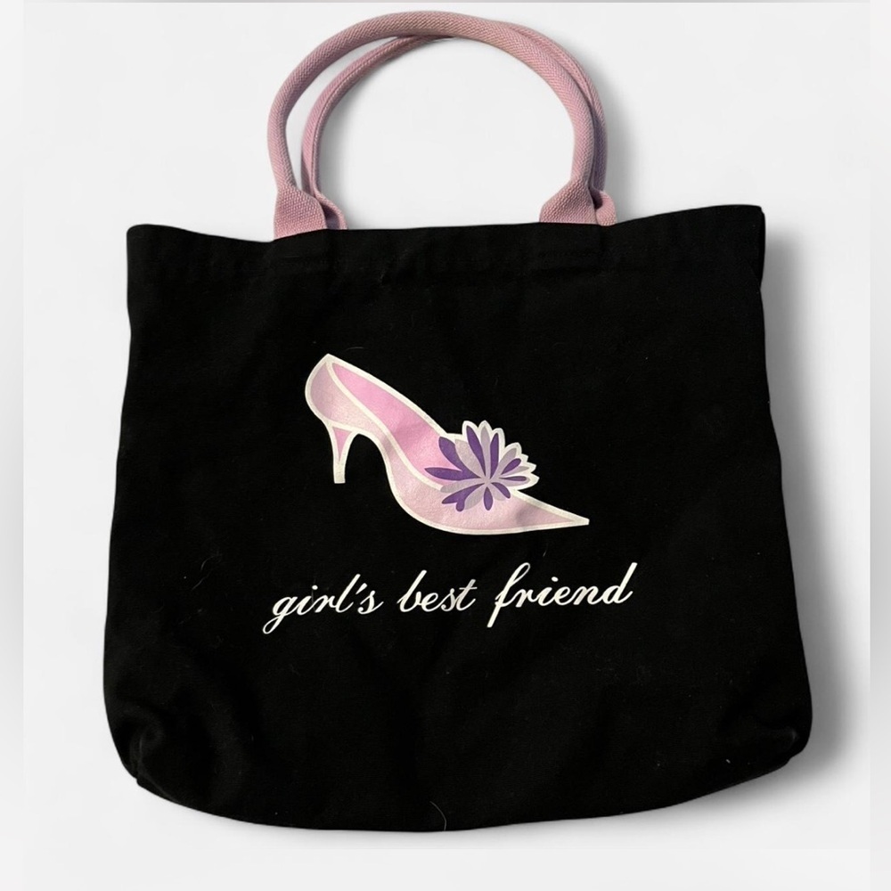Black Tote Bag with Pink Shoe Design